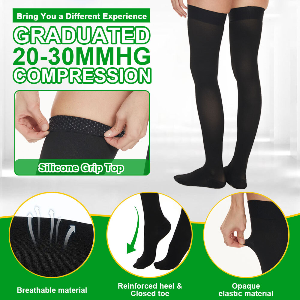 CLASS 2 Compression Socks 20-30 mmgh Thigh Length, Above Knee Support Hosiery US