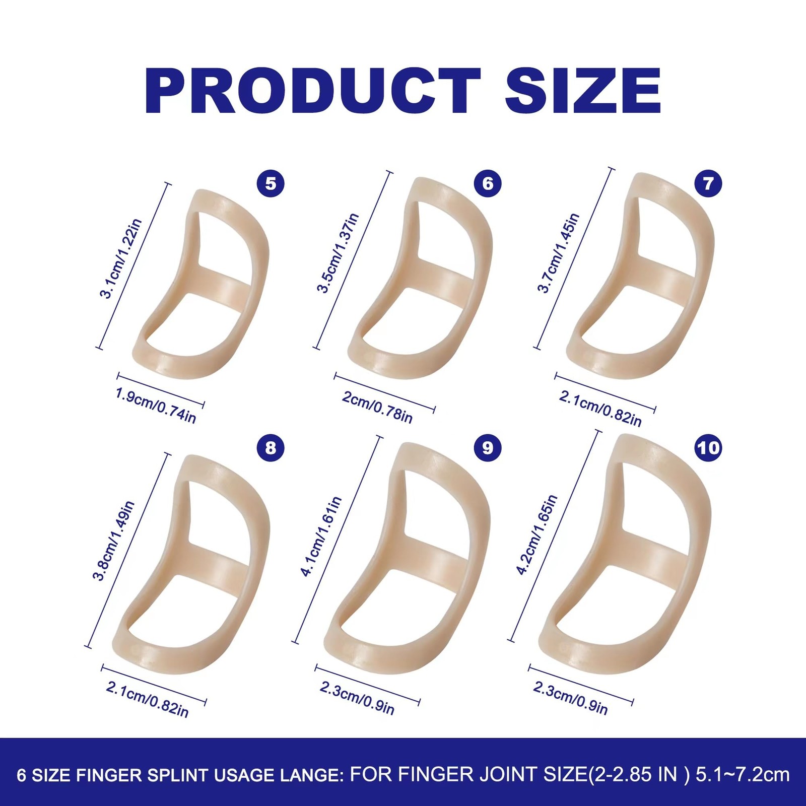 Soft Home 6 Pack Oval Finger Splints Waterproof 5,6,7,8,9,10, Skin color