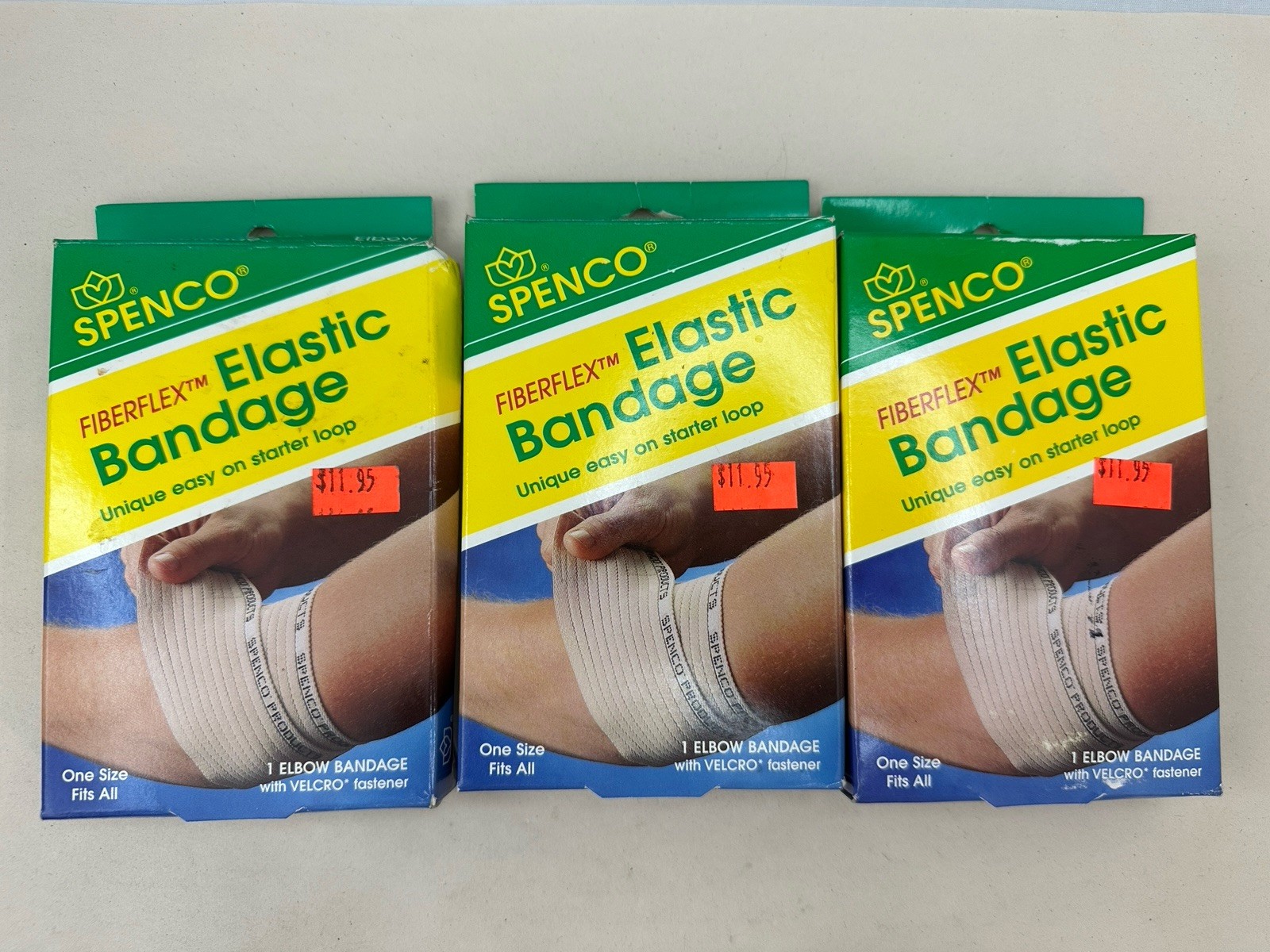 NOS Spenco FIBERFLEX Elastic Bandage, Elbow Wrap, One Size Fits All – Pack Of 3