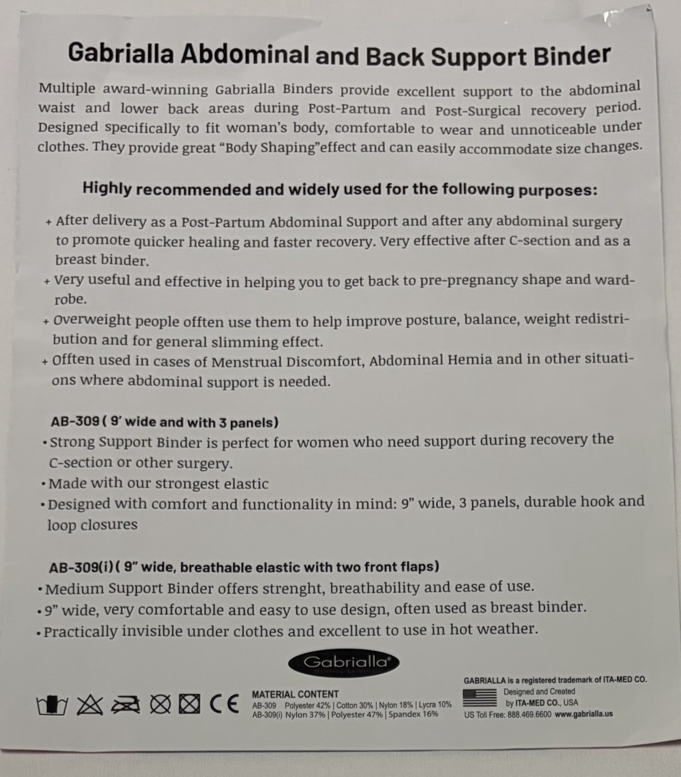Gabrialla Abdominal & Back Support Binder, Breathable Elastic AB-309(i) Size XXL