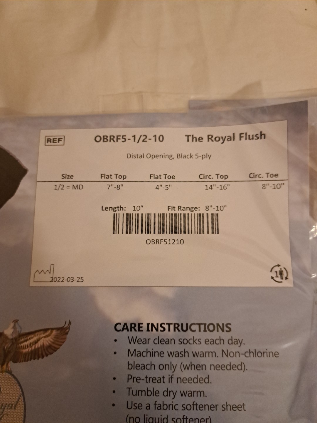 OBRF5- 1/2-10 Royal Flush 5-Ply Distal Opening Prosthetic Sock Black (Set 5)
