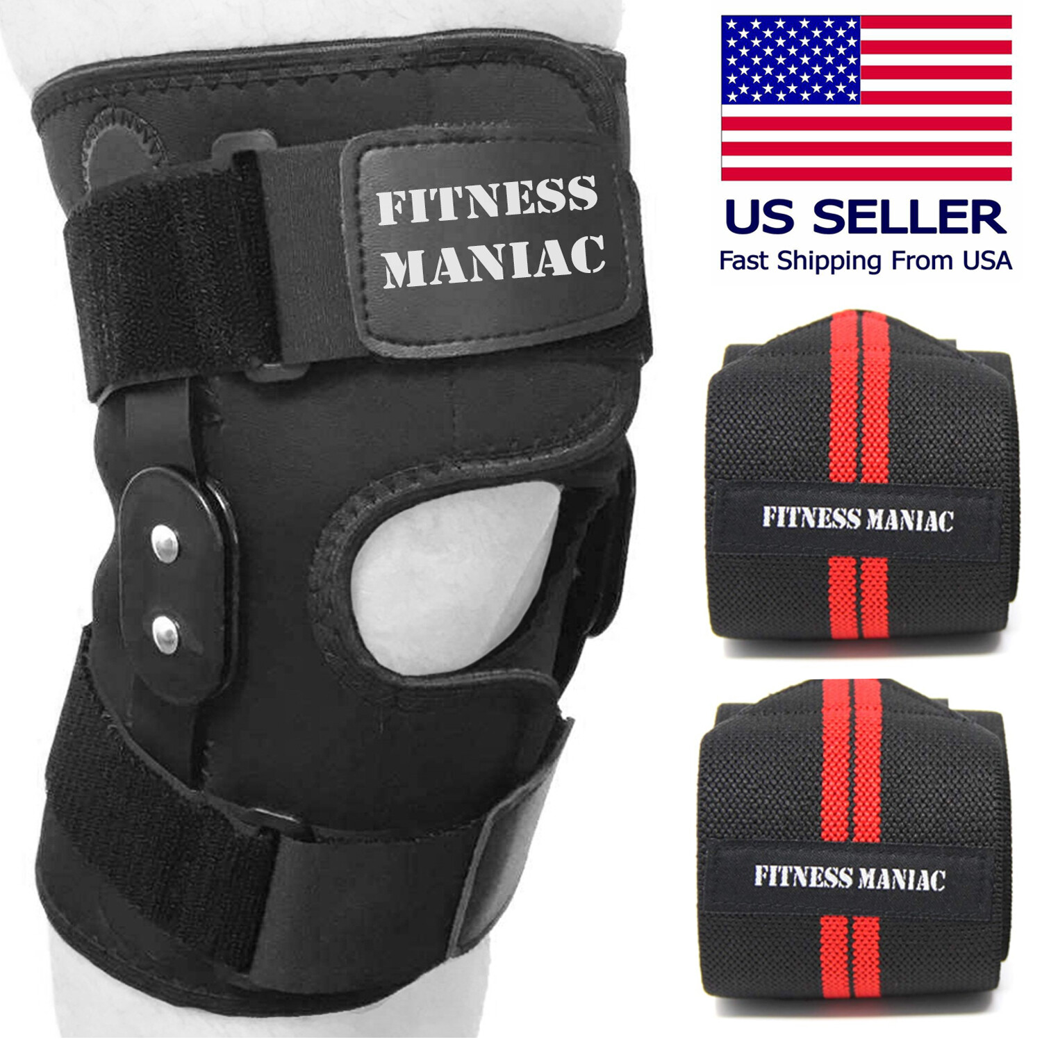 Hinged Knee Brace for Men Women Support Swollen ACL with Wrist Wraps Pair
