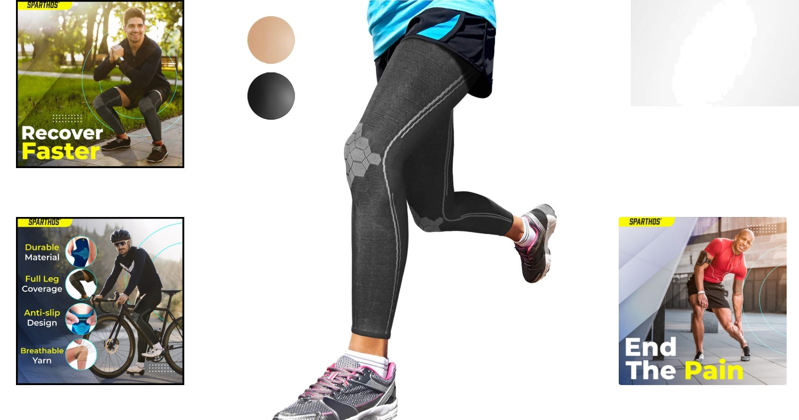 Midnight Black Full Leg Compression Sleeves – Pain Relief & Support for Sports