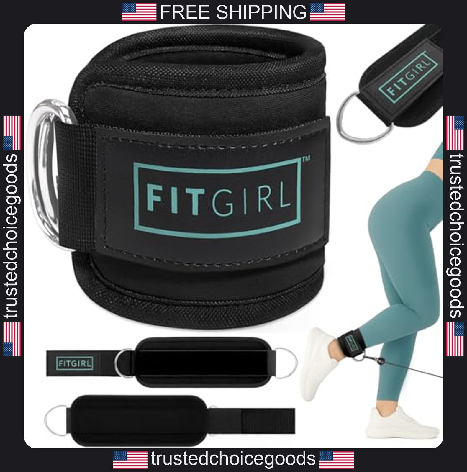 Fitgirl ankle strap for cable machine, adjustable padding, gym and home workouts