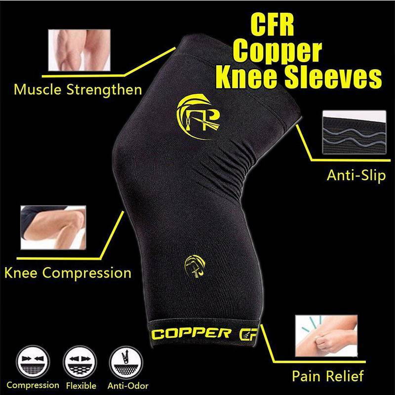 Copper Knee Support Compression Sleeve Brace Sport Joint Pain Relief Arthritis