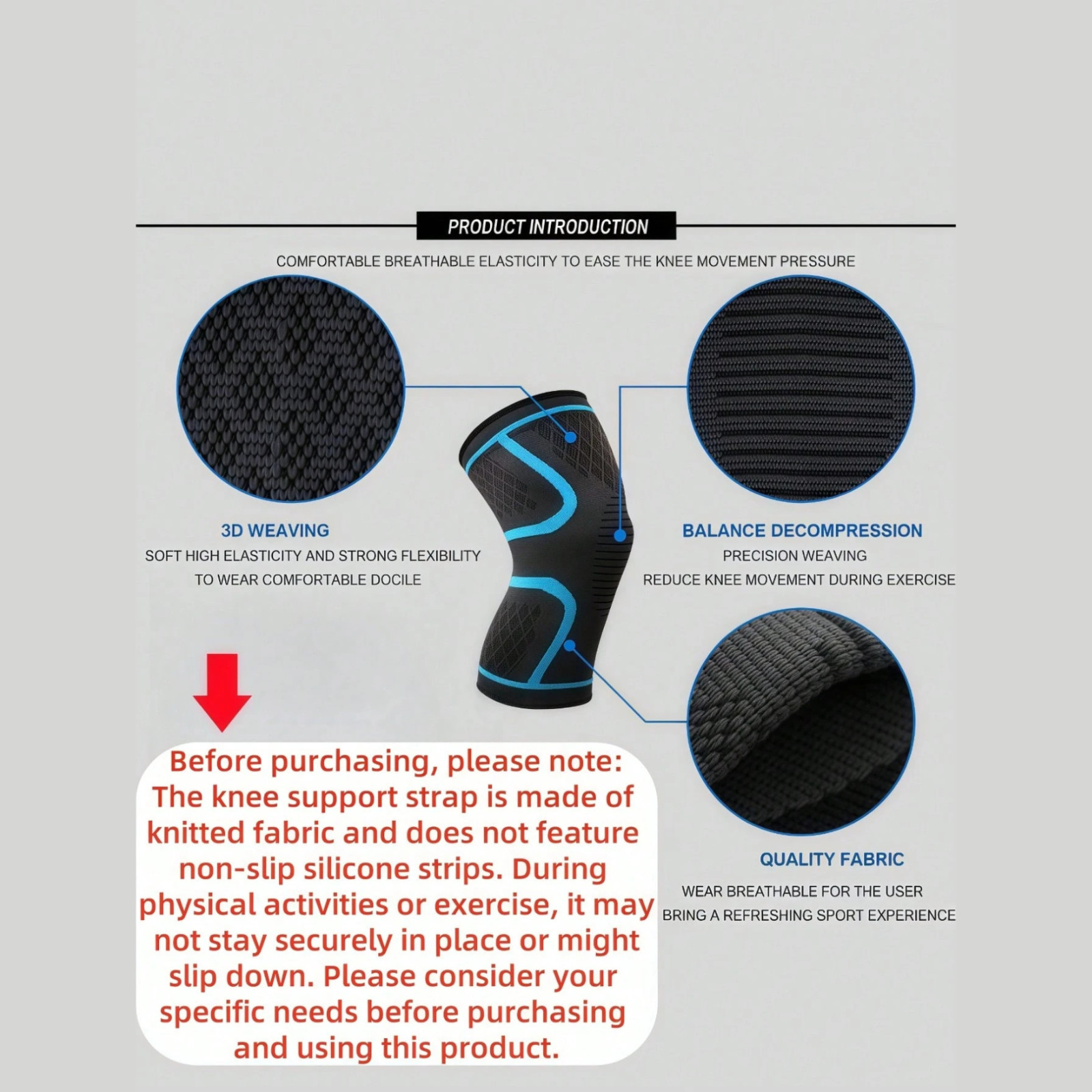 2 Pack Knee Compression Sleeve Brace Support Patella Arthritis Joint Stabilizer
