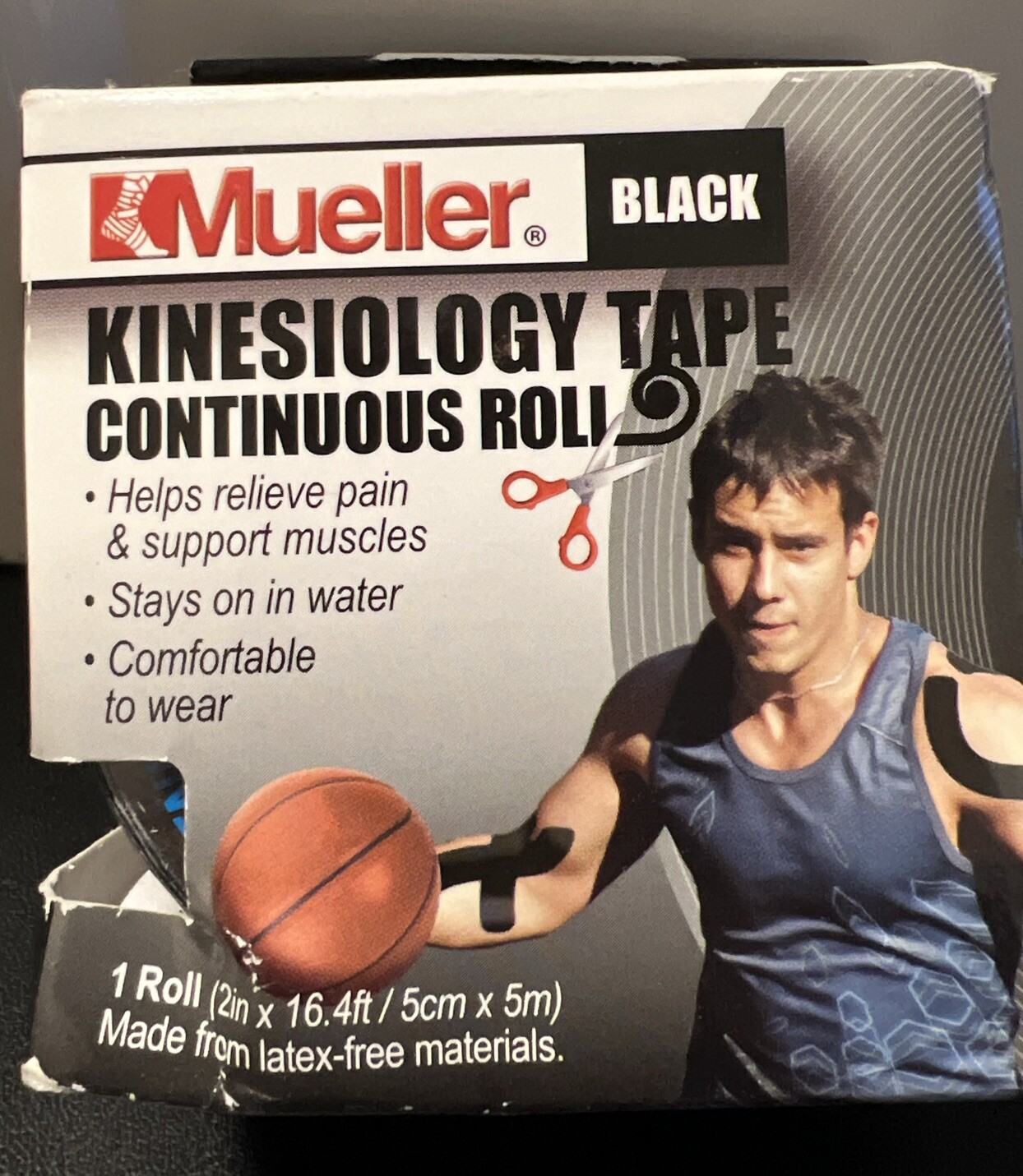 Mueller Kinesiology Tape Muscle Pain Relief Continuous Roll Black Latex Free 1ct
