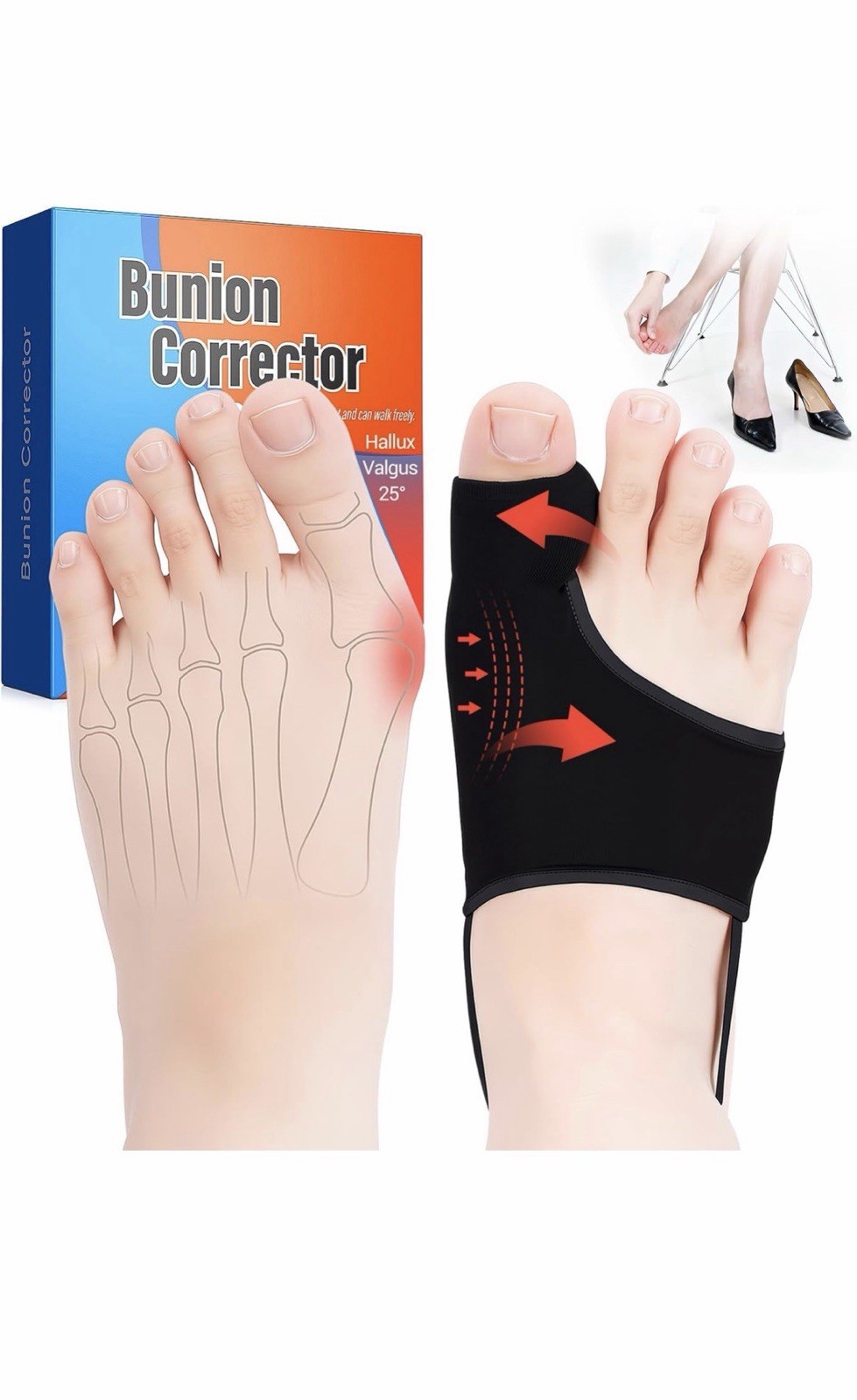 Orthopedic Adjustable Bunion Corrector Black for Hallux Valgus Foot