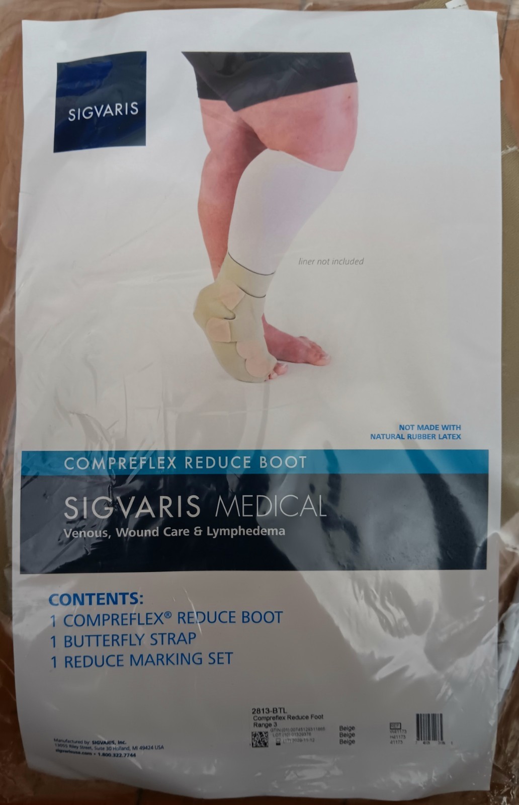 SIGVARIS MEDICAL #2813-BTL Compreflex Reduce Foot Boot, Beige, Range 3, NEW