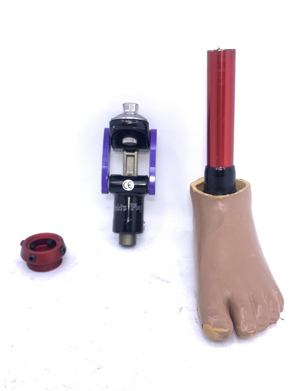 Left pediatric prosthetic foot and knee. kids prosthetic leg