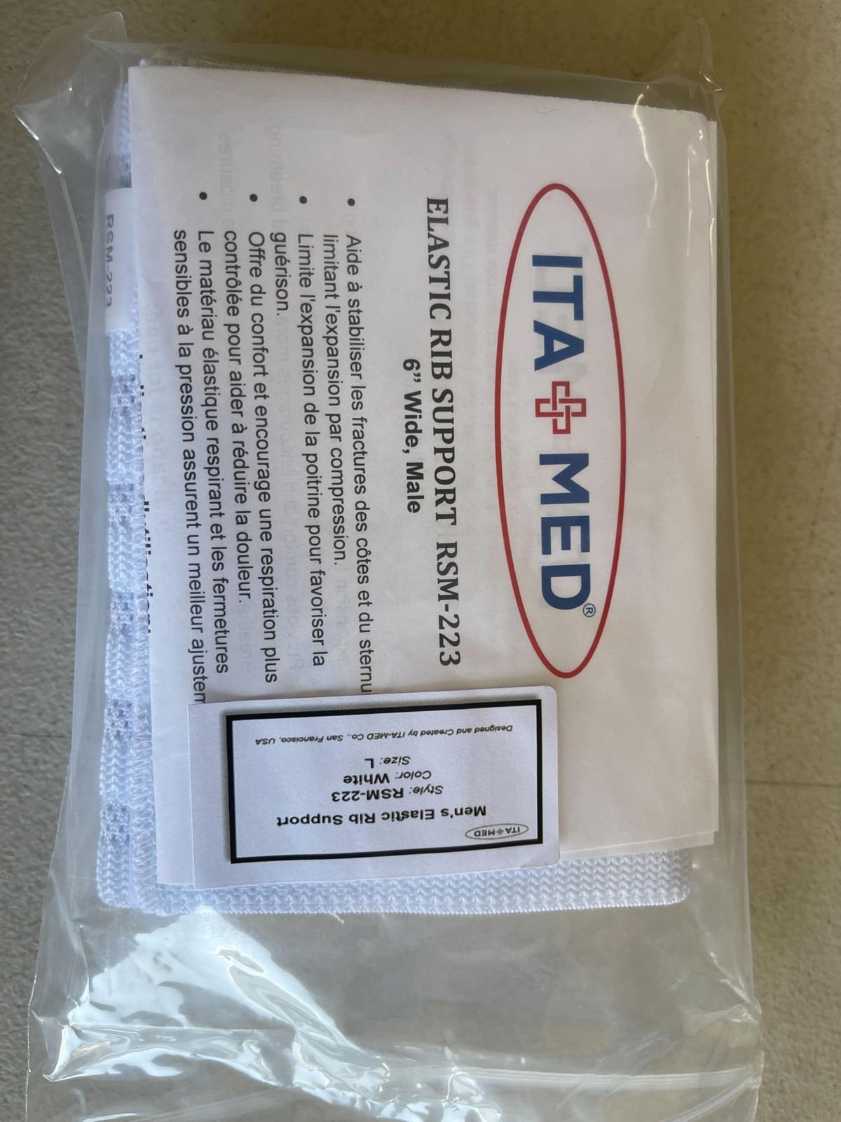 ITA-MED Breathable Elastic Rib Brace for Men, Ideal X-Large, White