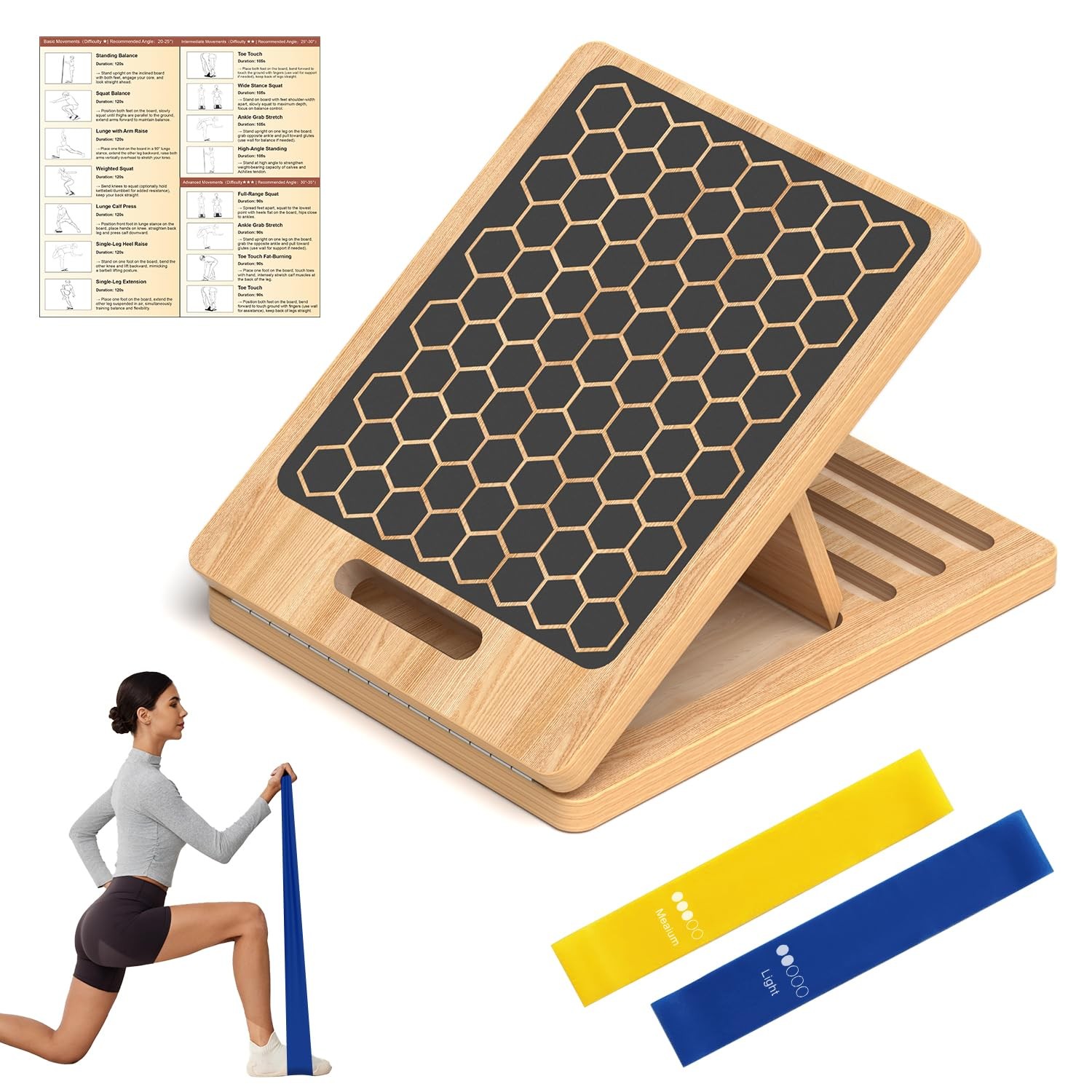 Wooden Slant Board for Calf Stretching, Adjustable Portable Black