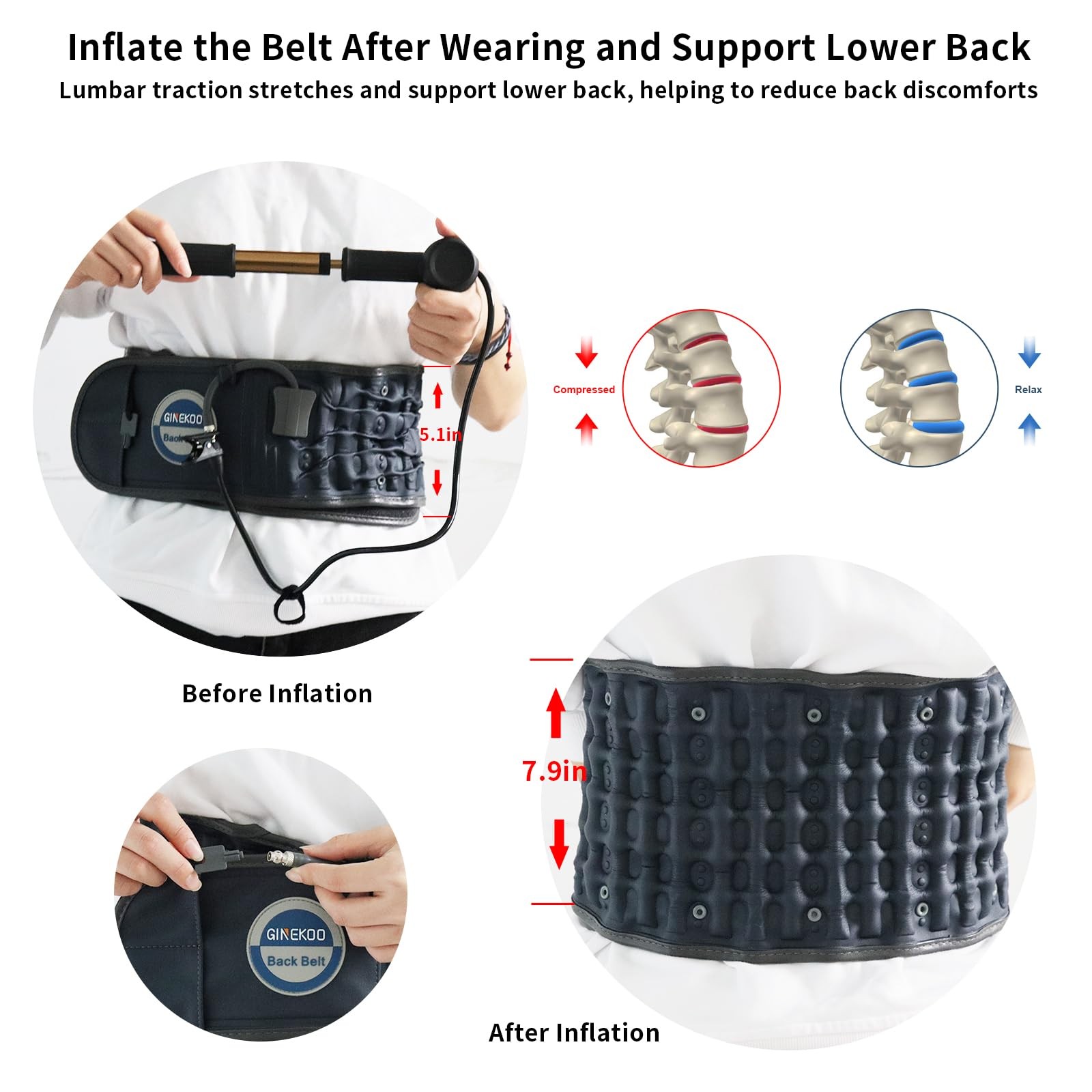 GINEKOO Decompression Back Belt Spinal Air Traction Belt for Lumbar Support and
