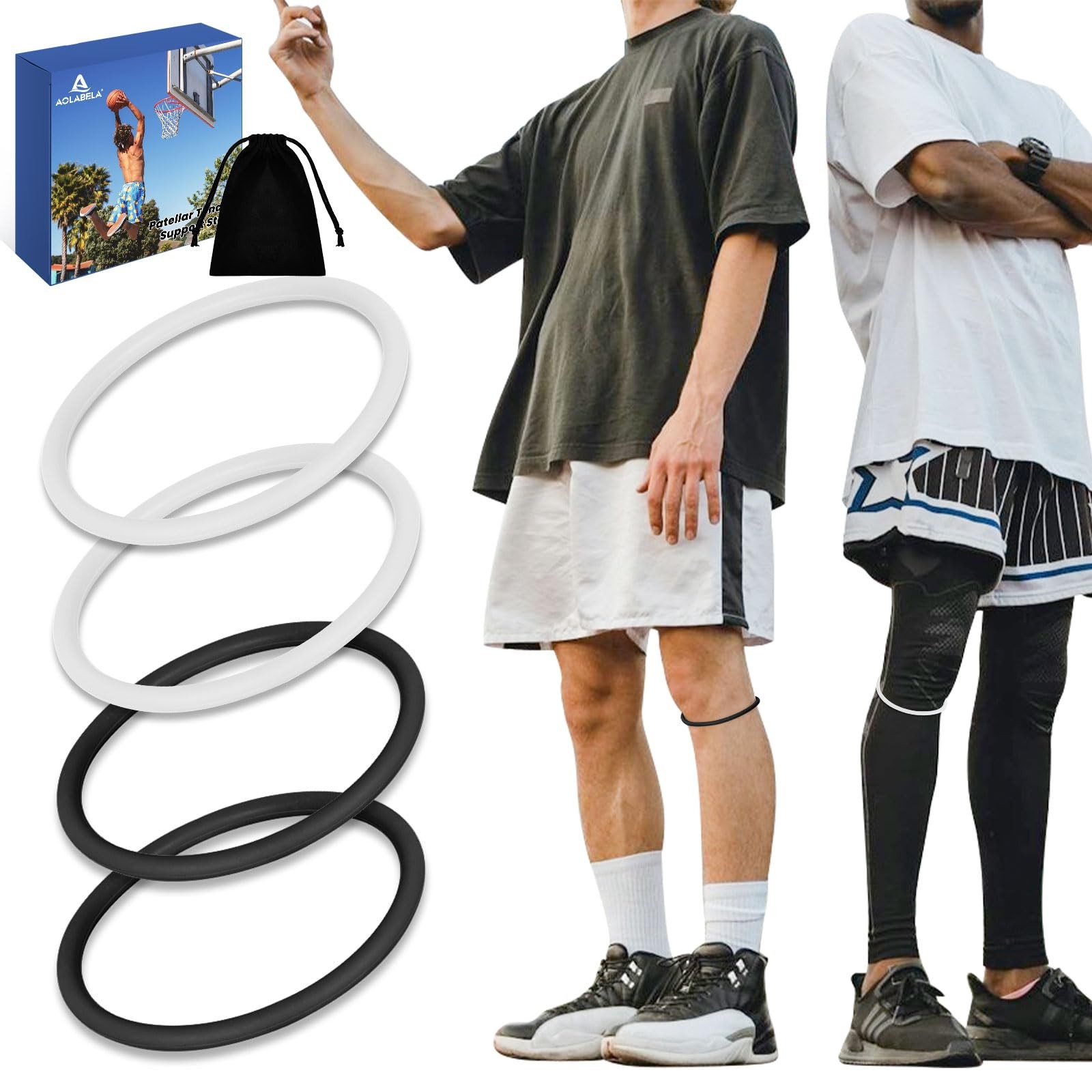 Aolabela 4PCS Patellar Tendon Knee Strap Band One Size, Black + White