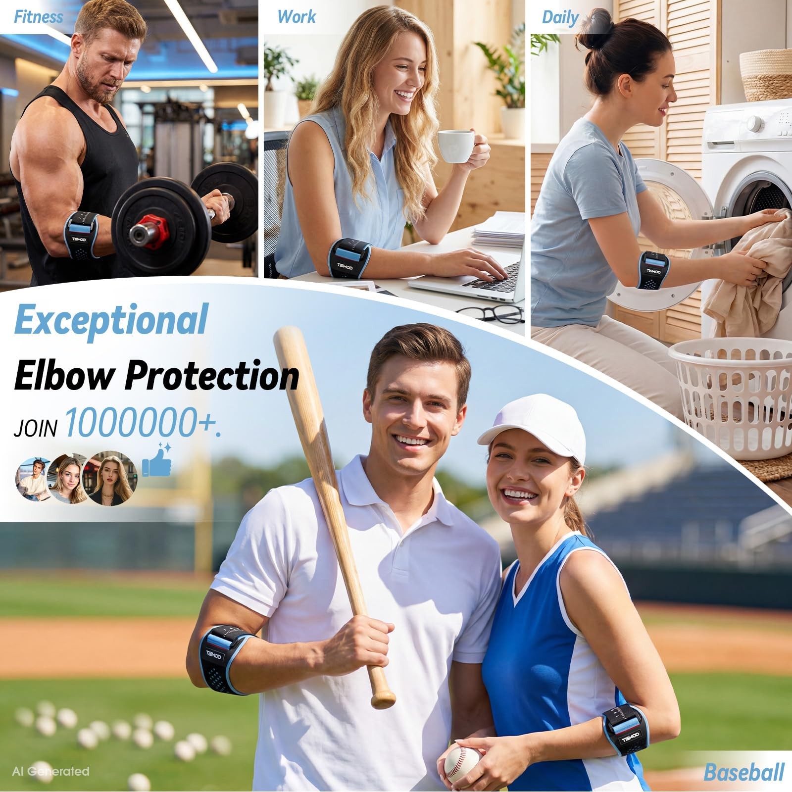 TISMOD Tennis Elbow Brace for Men and Women, Support S/M, Blue+Black