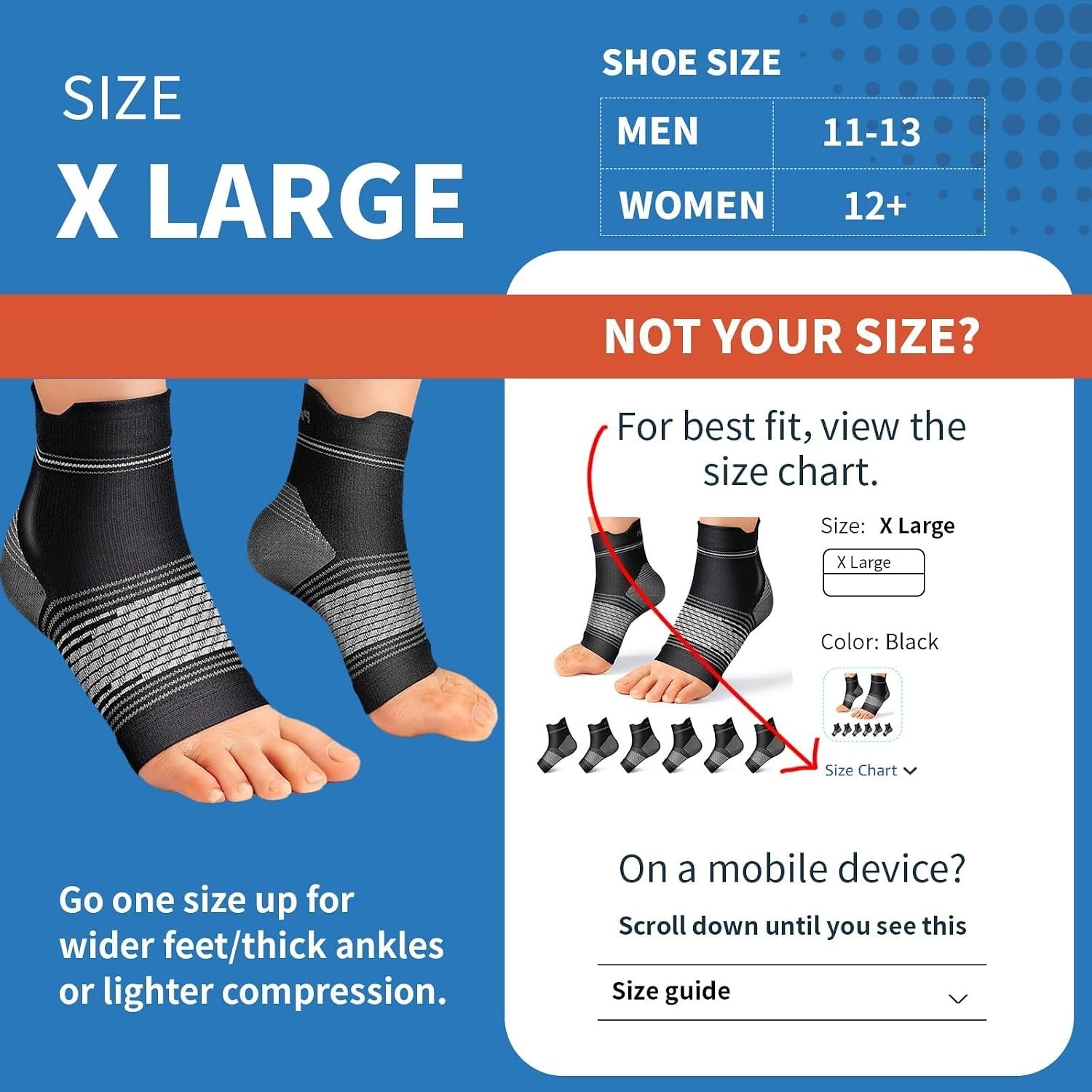 6 Pairs XL Black Plantar Fasciitis Sock Compression Foot Sleeves with Arch