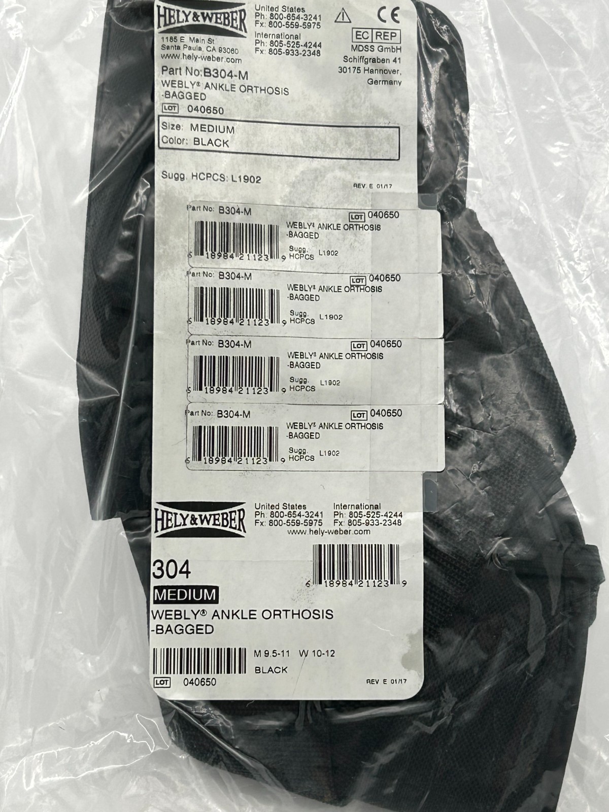 NEW Hely & Weber 304 Webly Ankle Orthosis Brace, Black – Size Medium