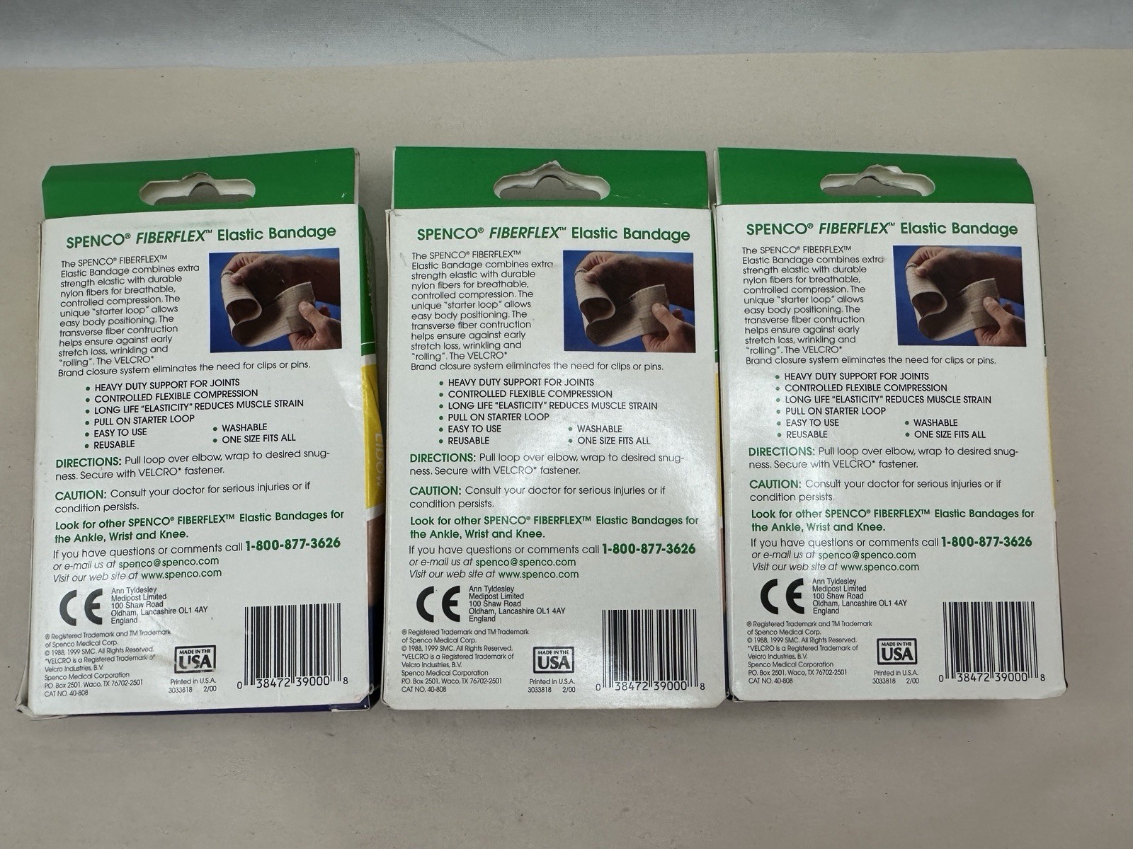 NOS Spenco FIBERFLEX Elastic Bandage, Elbow Wrap, One Size Fits All – Pack Of 3