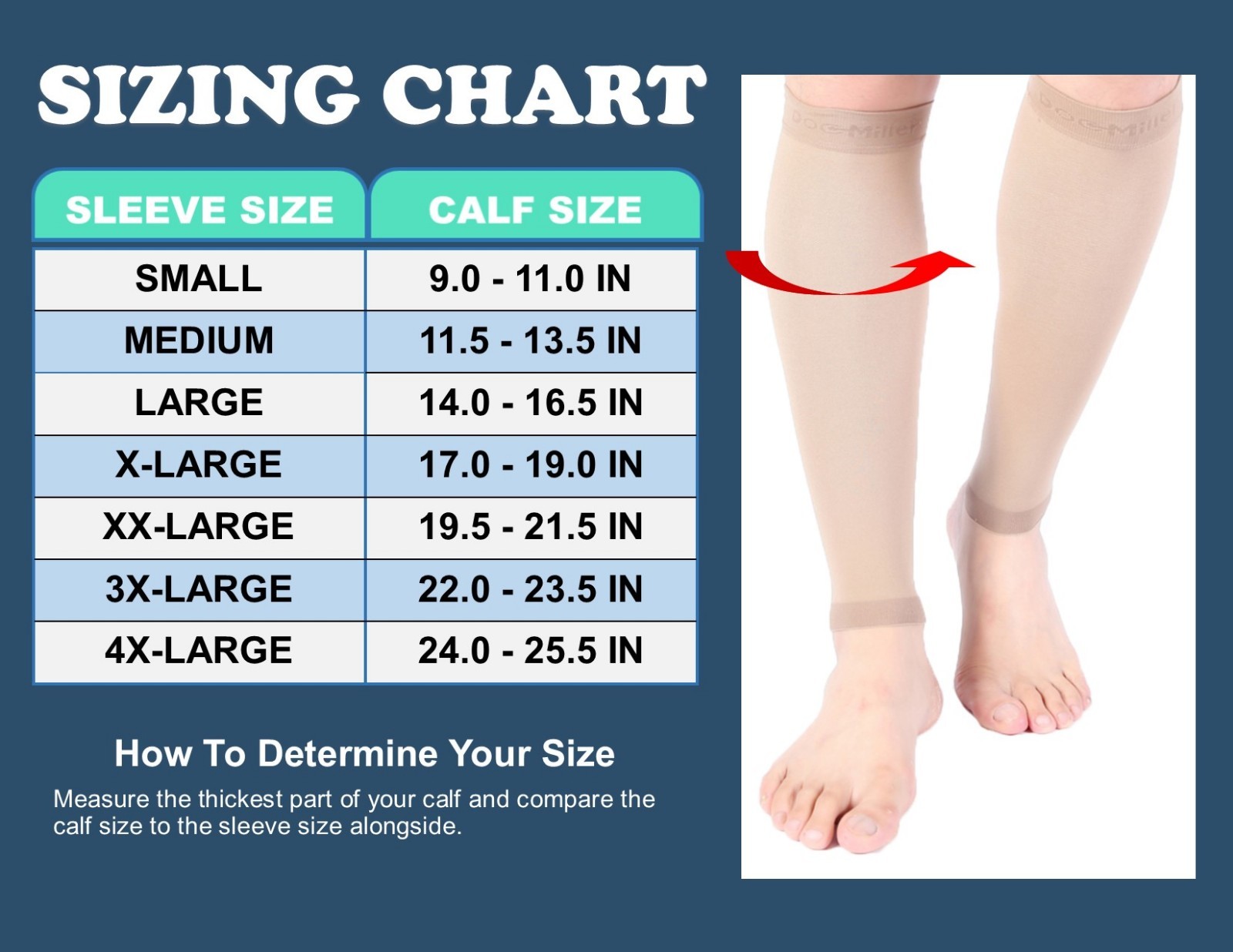 Calf Compression Sleeve Doc Miller 20-30mmHg Recovery Varicose Veins TAN SKIN