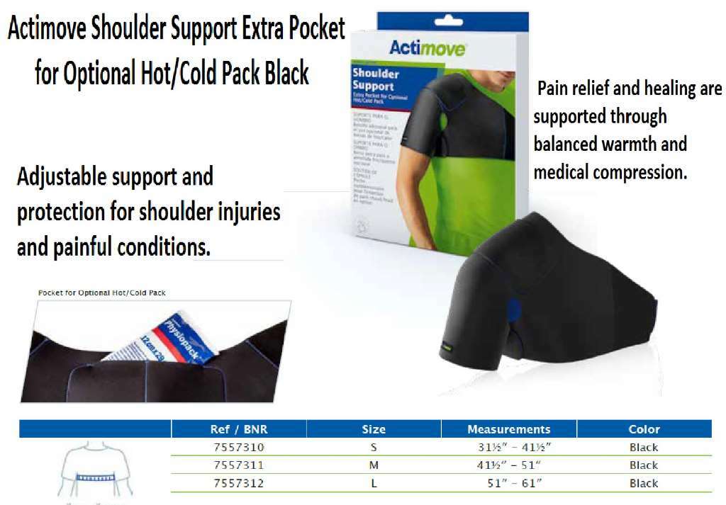 Actimove Shoulder Support Small Black Extra Pocket for Optional Hot/Cold Pack
