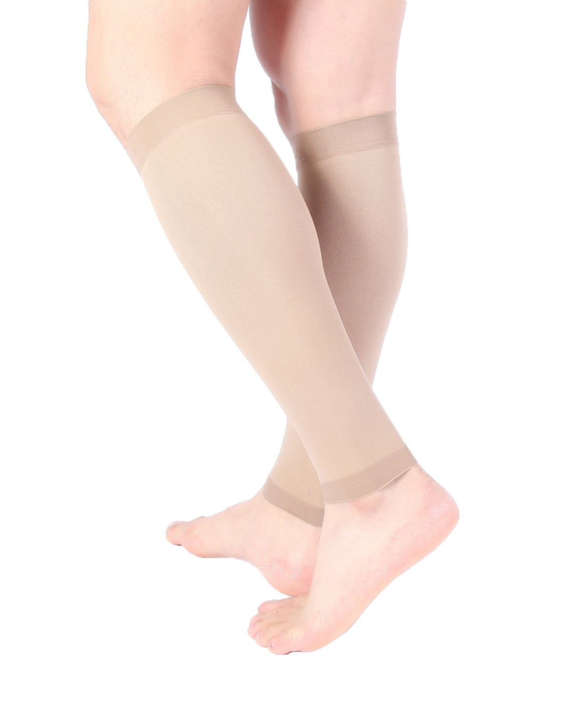 Calf Compression Sleeve Doc Miller 20-30mmHg Recovery Varicose Veins TAN SKIN