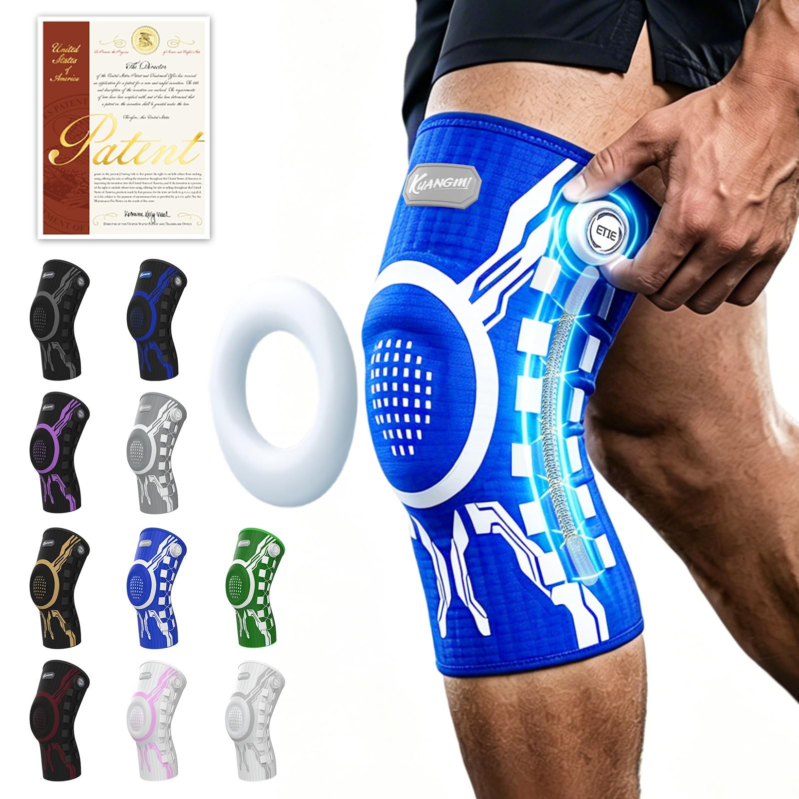 Kuangmi Blue White Left Large Knee Brace
