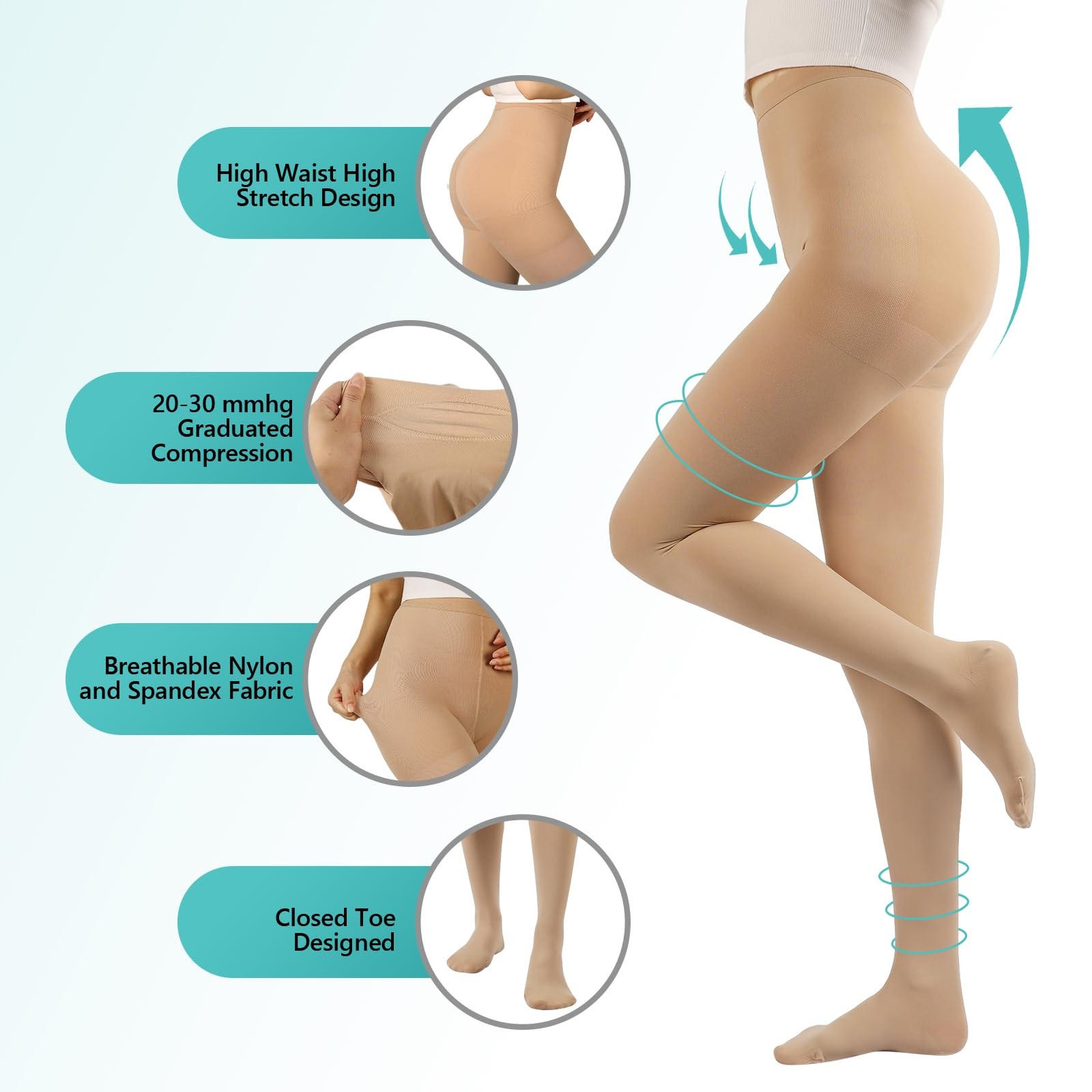 Compression Pantyhose Stockings for Women Men, 20-30 mmHg Medical Graduated S…