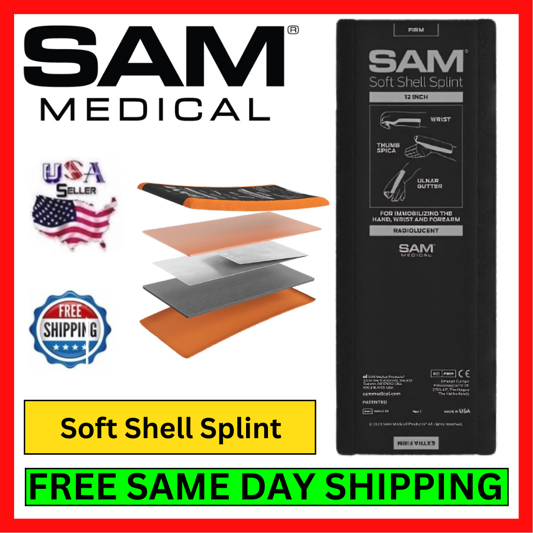 SAM Soft Shell Splint First Aid Medical Immobilizer for Sprains and Fractures