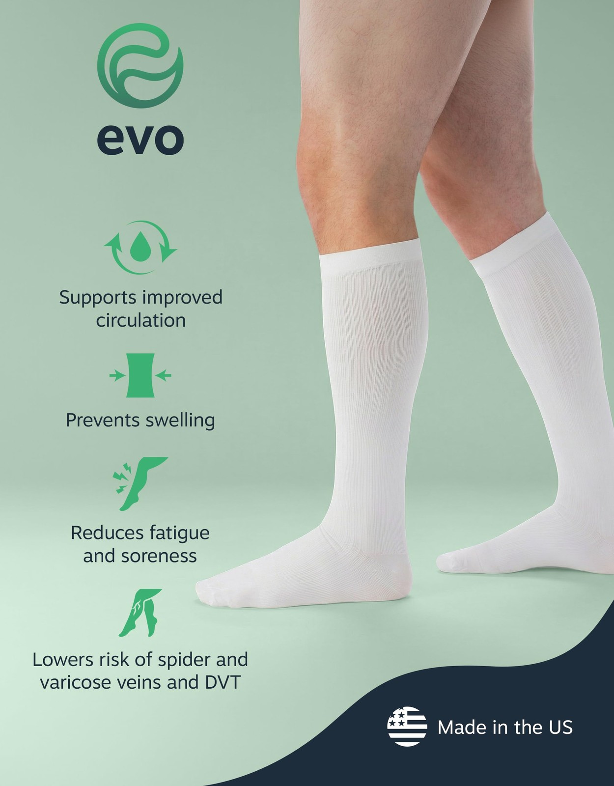 Mens USA Knee High 2030 mmHg Graduated Compression Socks Moderate Tan Med
