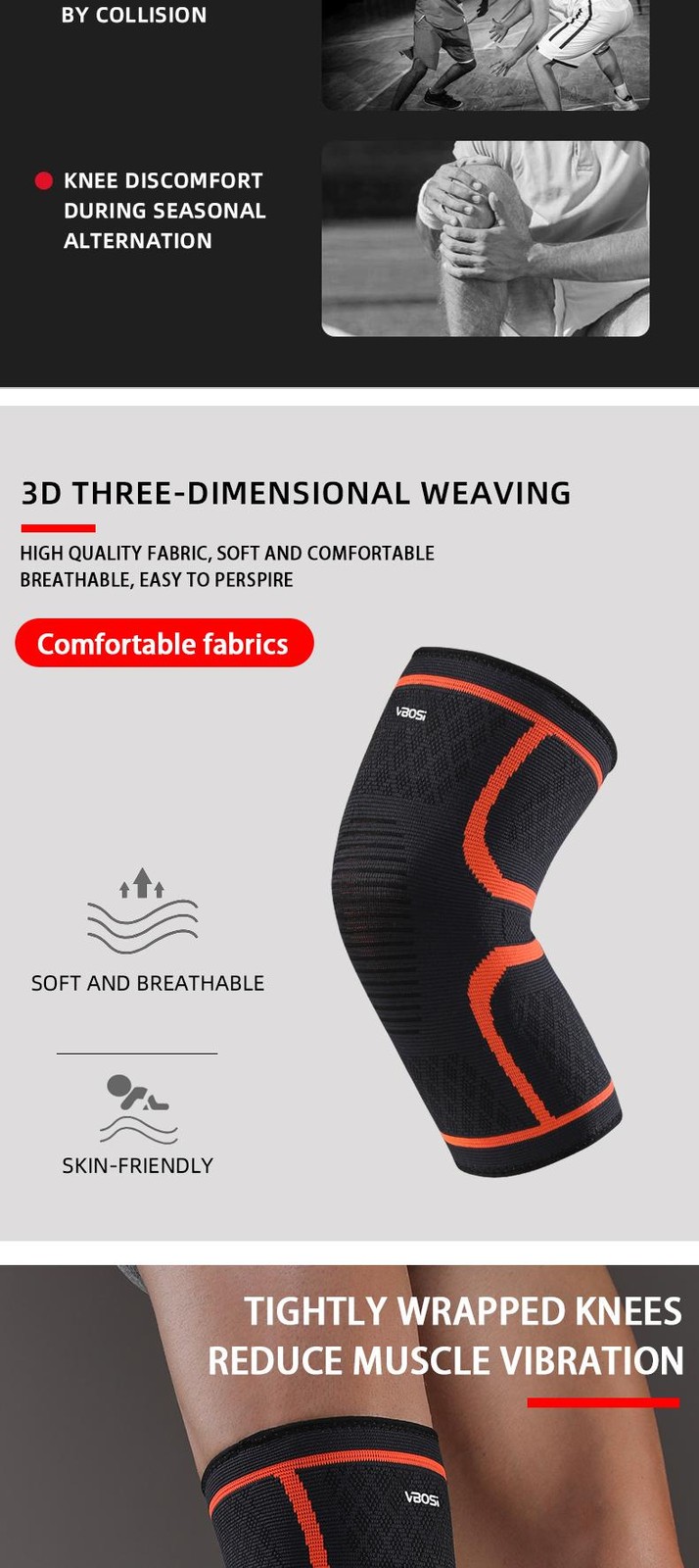 1 Pc Elastic Breathable Compression Knee Support Sleeve for Basketball Running C