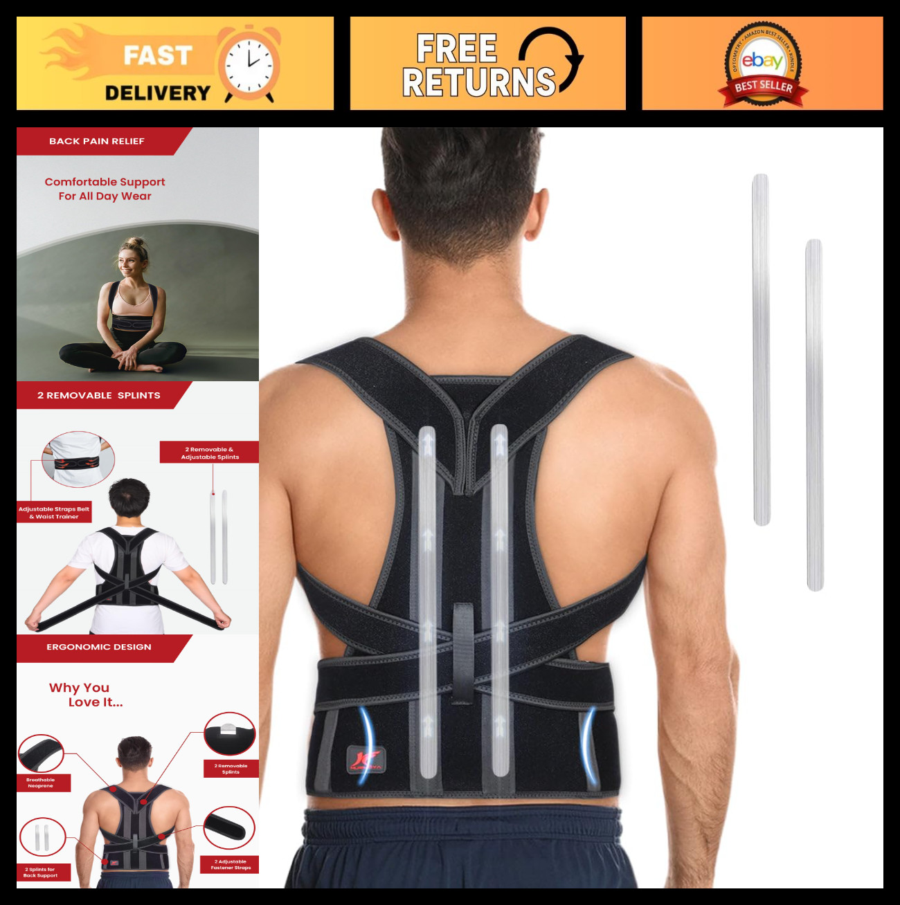 Adjustable Back Brace Posture Corrector for Pain Relief, Upper & Lower Support