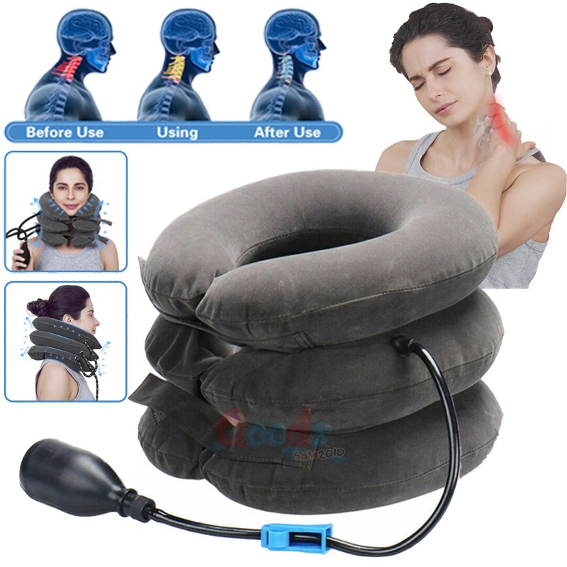 Inflatable Adjustable Neck Pillow Cervical Traction Collar Stretcher Neck Pain