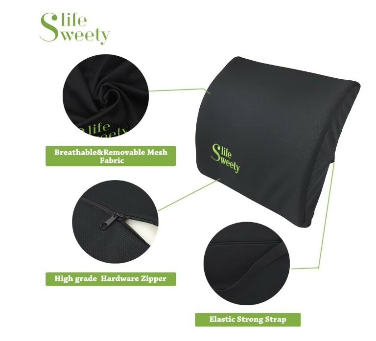 100% Memory Foam Office Chair Lumbar Back Cushion Support- Black, Washable- New
