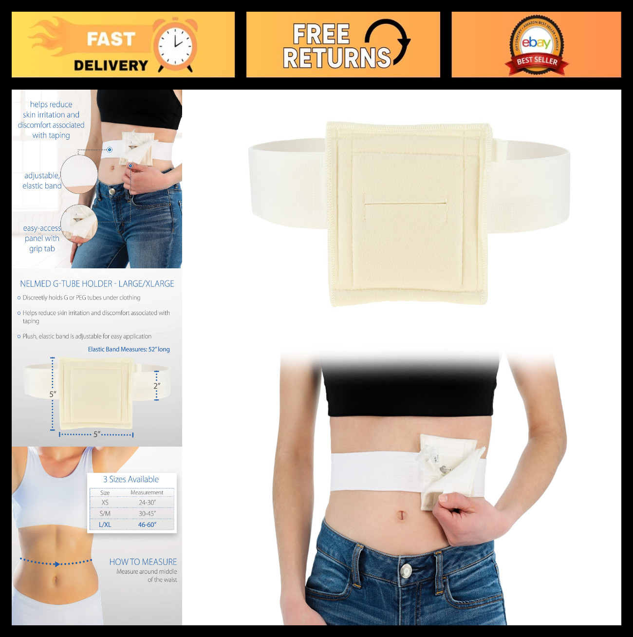 Adjustable Feeding Tube Holder Belt for PEG, G, J Tubes – Discreet Support, Larg