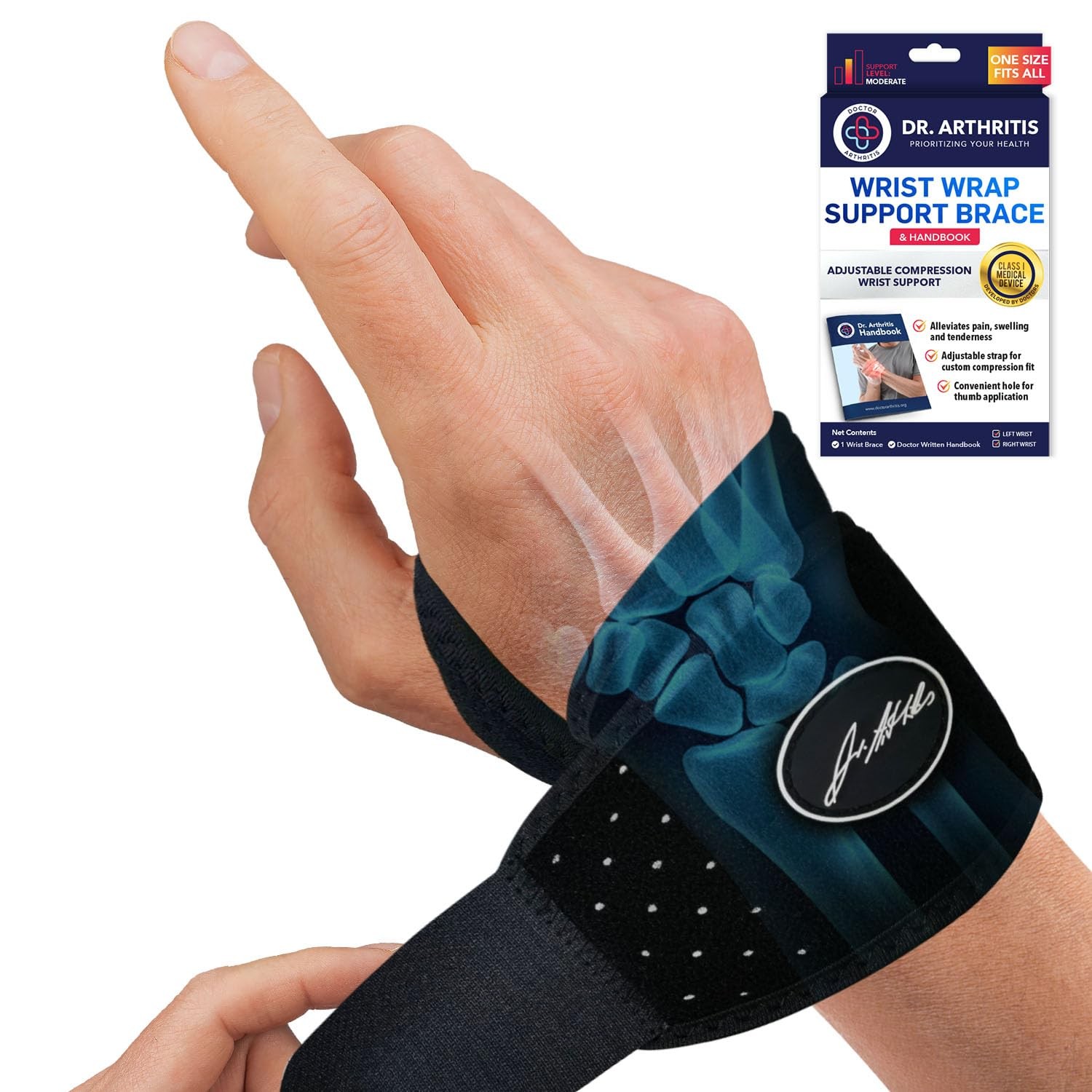 Wrist Compression Sleeve Adjustable Hand Brace Support for Arthritis Pain Relief