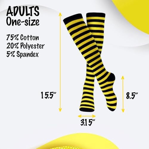 Cotton Striped Socks for Adults – Striped Knee High Socks for Yellow & Black