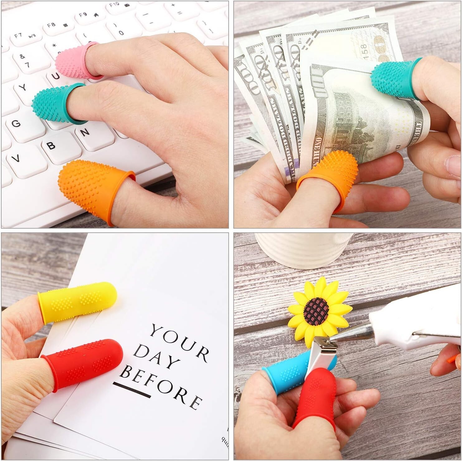 Colorful Finger Tip Covers Assorted Sizes for Crafting and Office Tasks