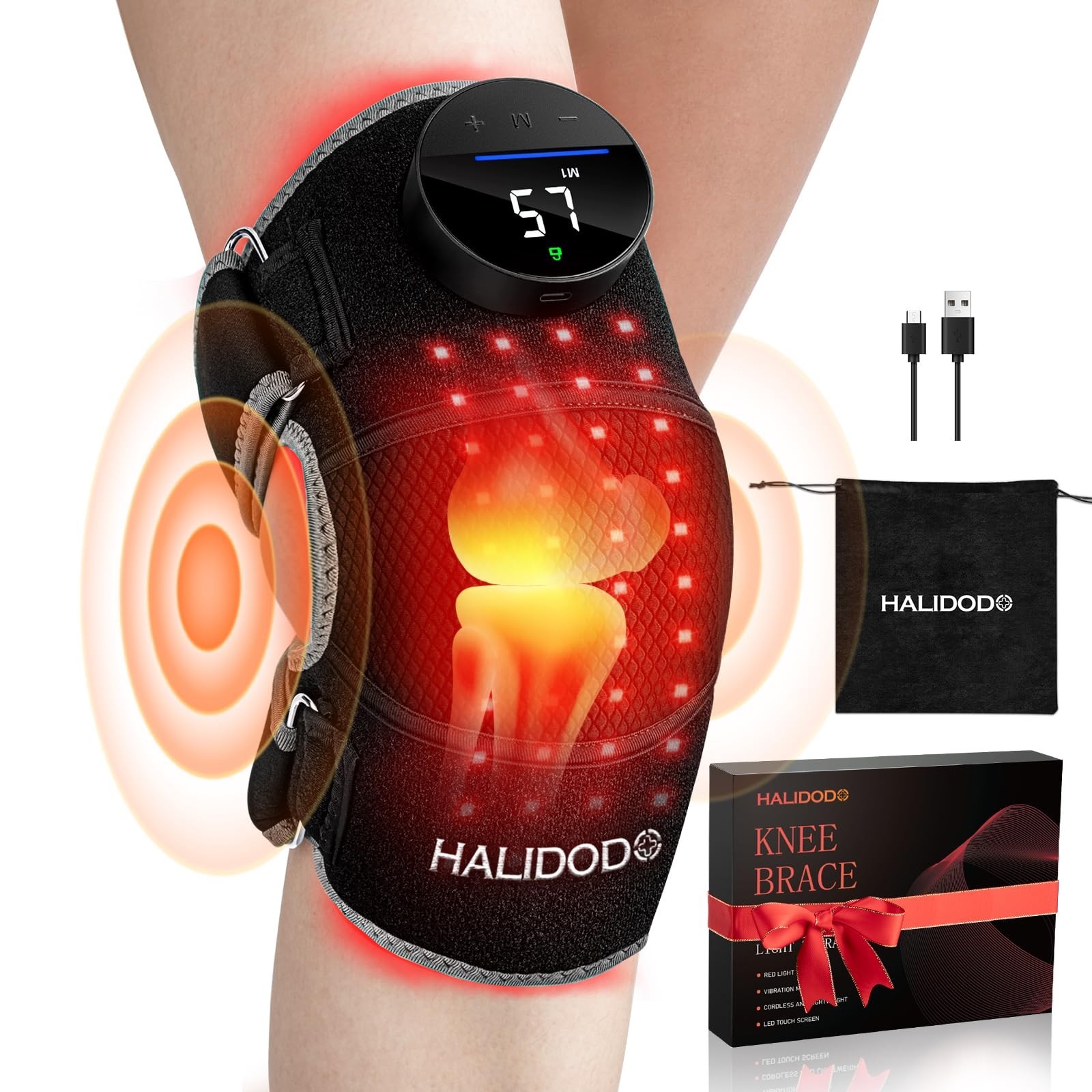 Red Light Therapy Knee Brace with Vibration Massage – Wireless Heated Device for