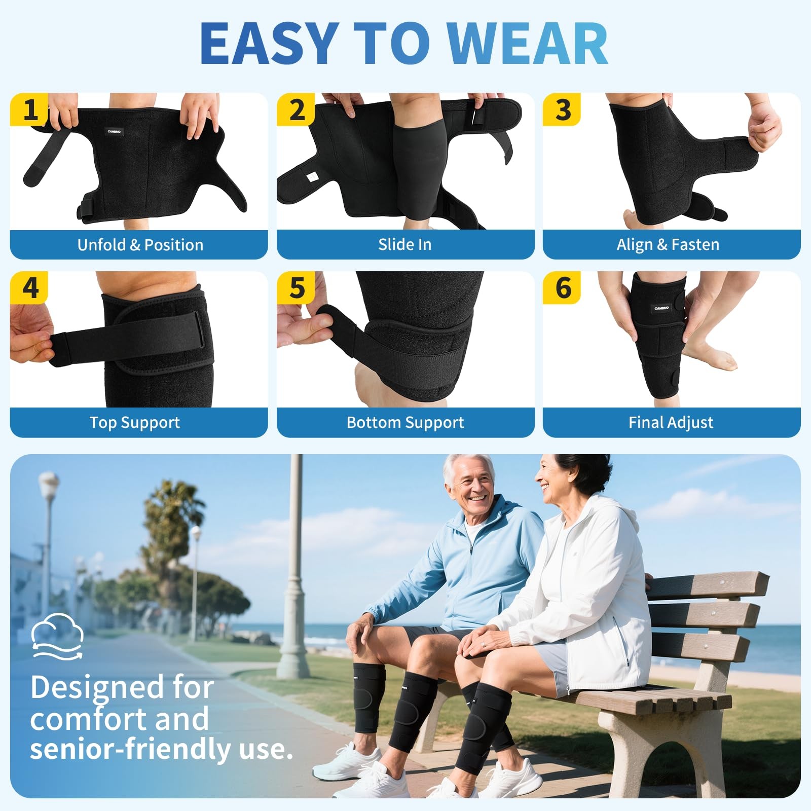 Calf Brace – Adjustable Compression Sleeve, 2 Pack