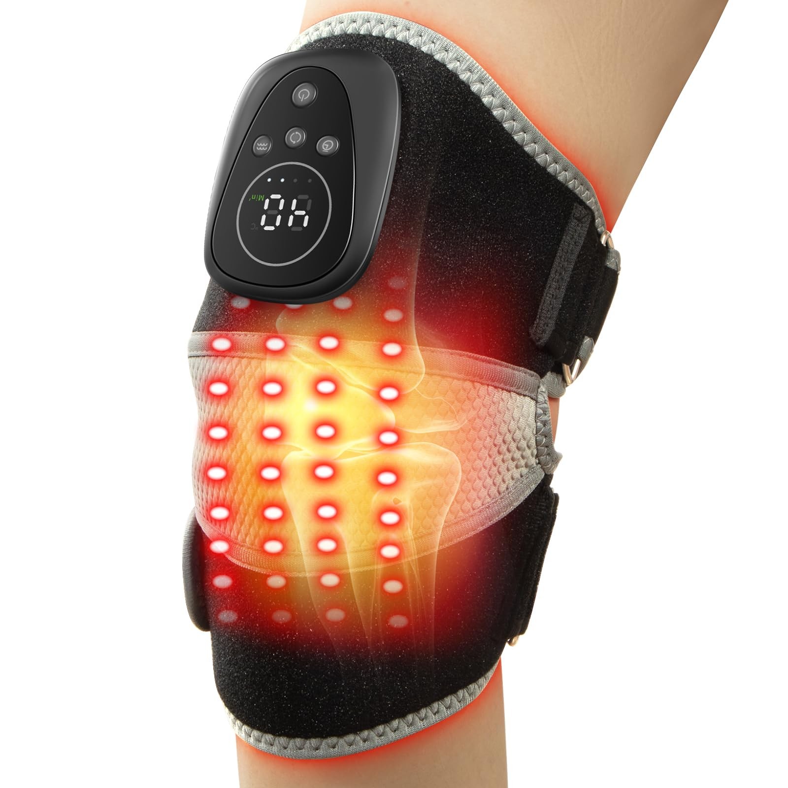 Oramuon Cordless Knee Massager with Heat, Heated Brace for Back+Grey