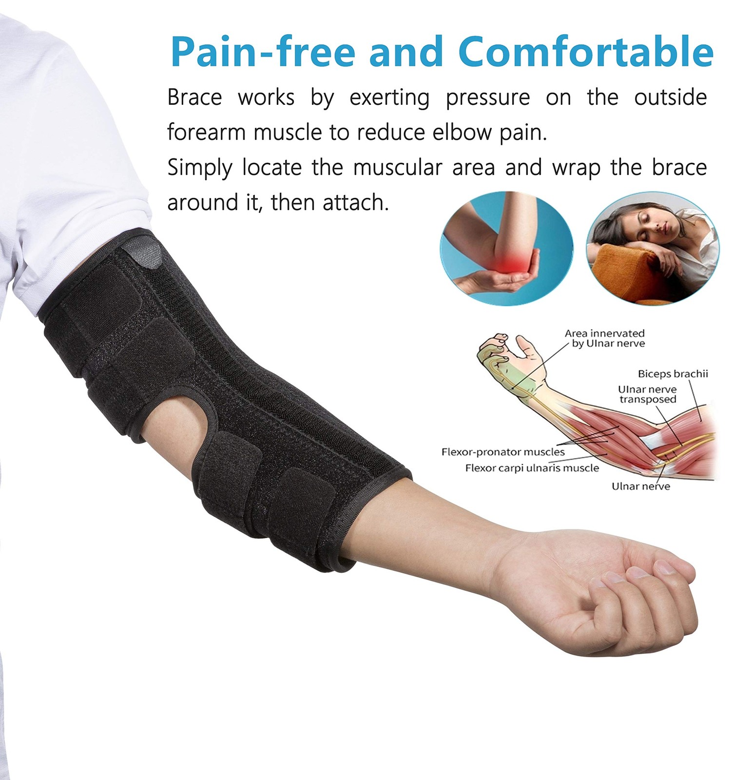 Elbow Brace Support Splint for Cubital Tunnel Syndrome and Large, Black