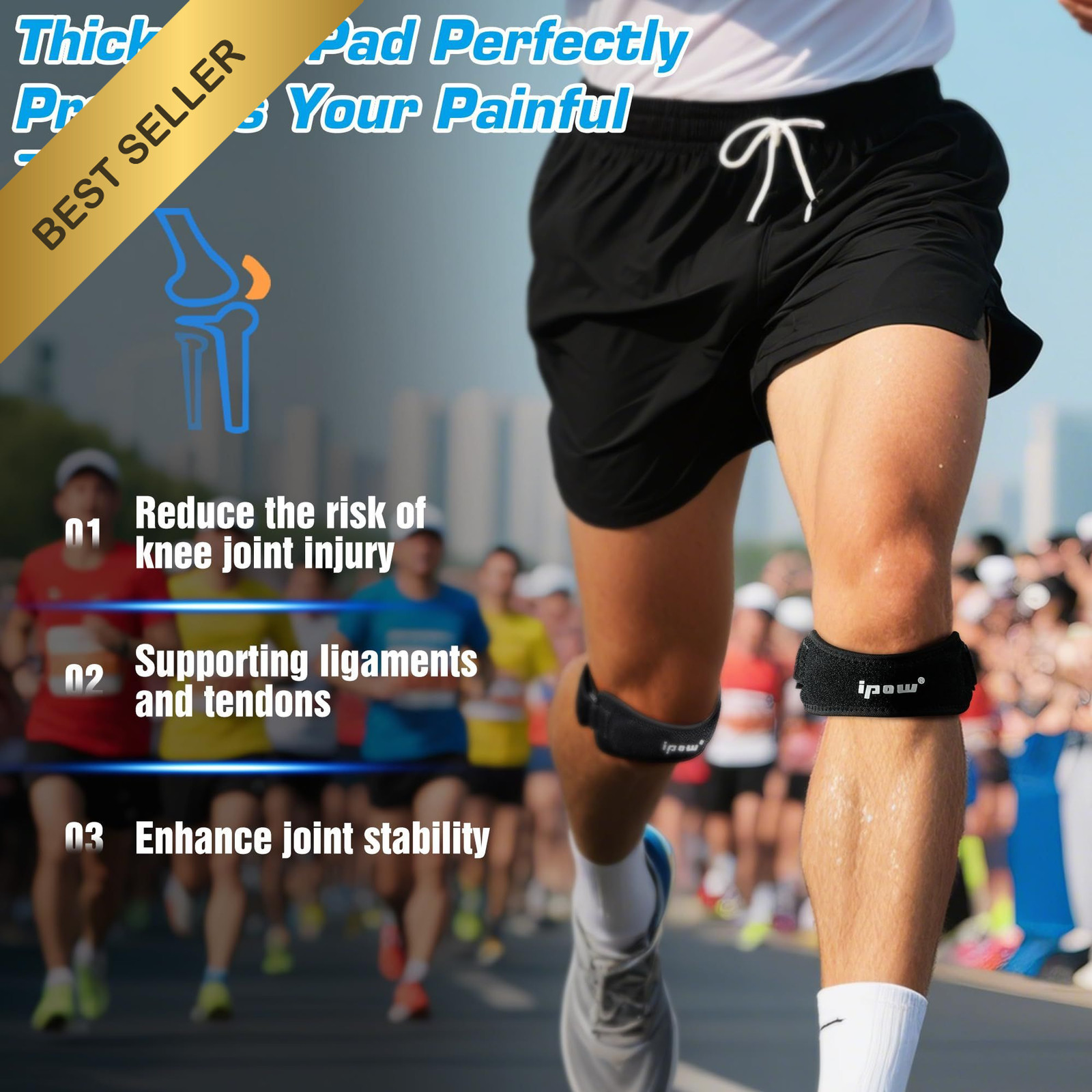 IPOW 2 Pack Patella Tendon Knee Strap Support Pain Relief for Running Workouts