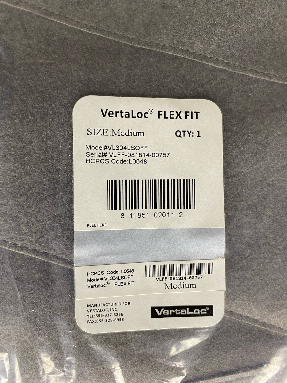 VertaLoc Flex Fit Pro Plus Back Brace Size Medium Black/gray