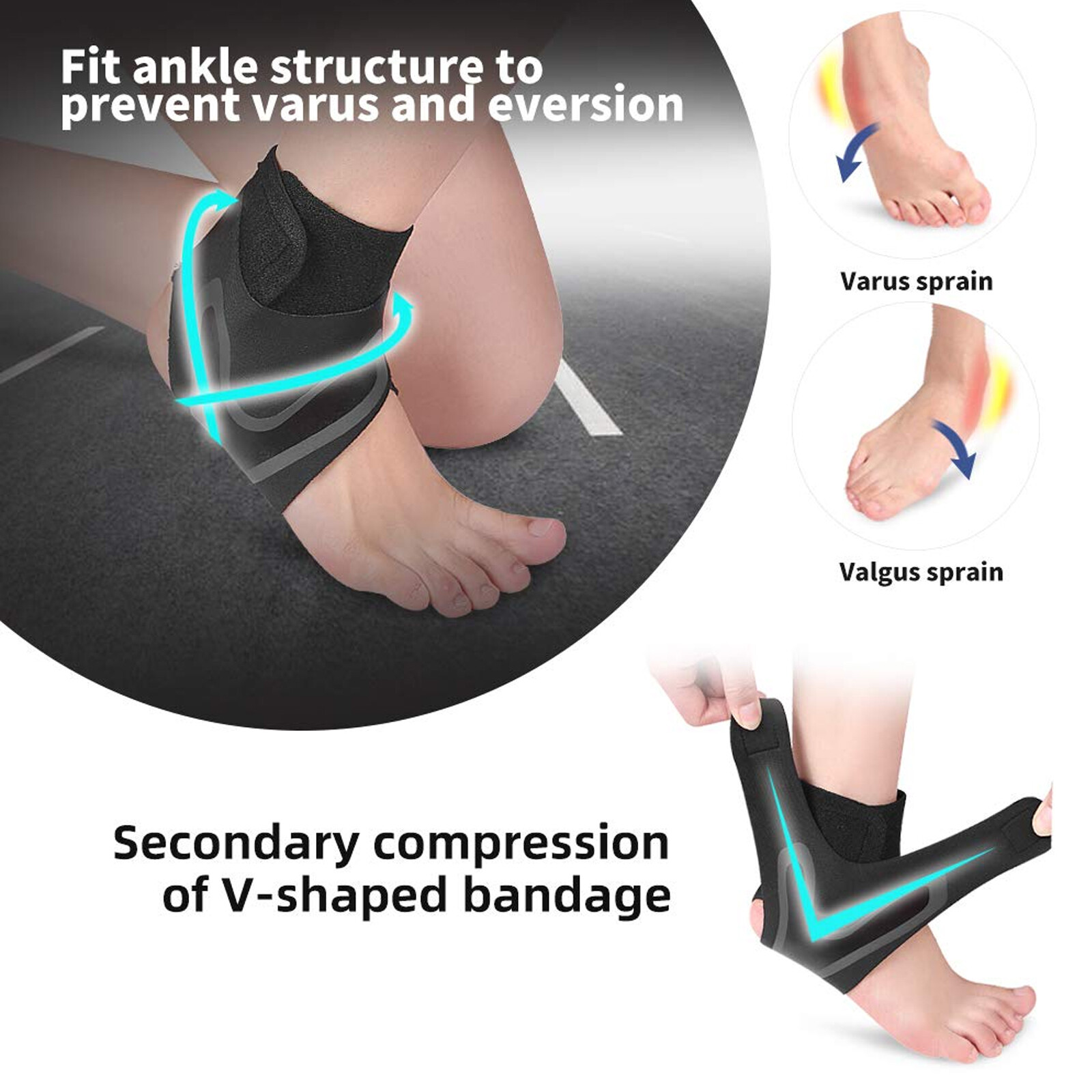 A Pair Ankle Support Brace, Breathable Compression Sleeve Pain Relief Foot Wrap
