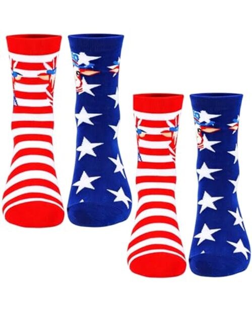 2 Pairs 4th of July Socks for Women Men, Patriotic Socks Red White Blue Stars