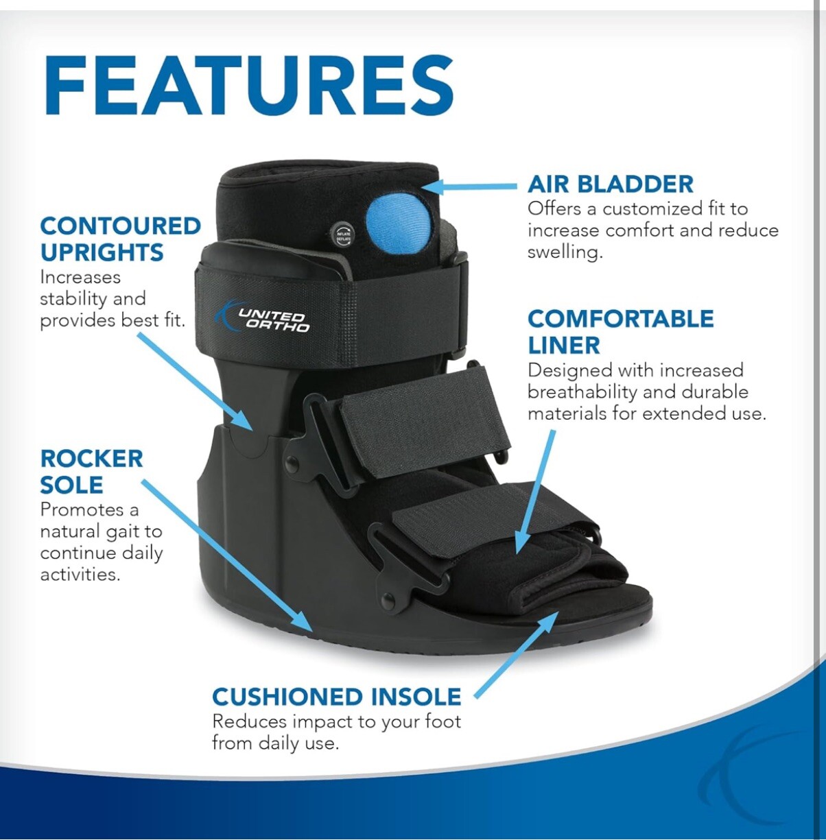 United Ortho USA14111 Short Air Cam Walker Fracture Boot, Extra Small, Black