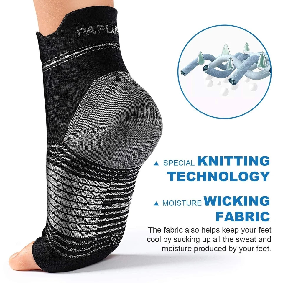 6 Pairs XL Black Plantar Fasciitis Sock Compression Foot Sleeves with Arch