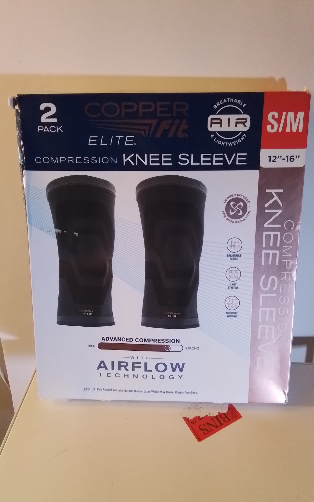 Copper Fit Elite Advanced Compression Knee Sleeve- Black S/M 12″-16″ (2pk)