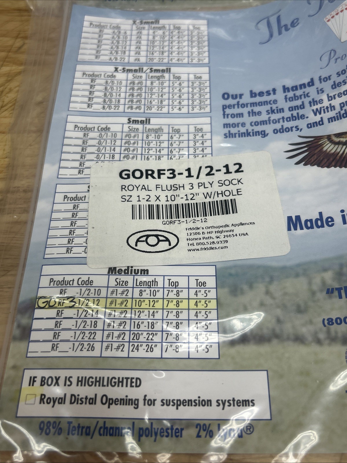 The Royal Flush Prosthetic Sock Medium Coolmax Made in USA RKDF Lot Of 2