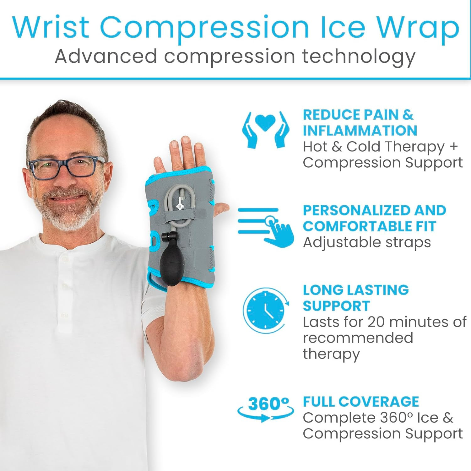 Wrist Ice Pack Wrap with Compression for Carpal Tunnel Relief – Hand Brace with